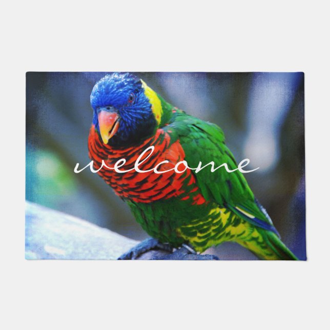 Paillasson Red Blue Green Bird Photo Jolie couleur Bienvenue (Devant)