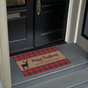Paillasson Red Buffalo Plaid Joyeux Noël Deer Holiday
