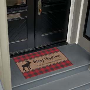 Paillasson Red Buffalo Plaid Joyeux Noël Moose Holiday