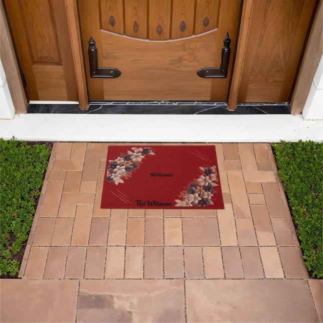 Paillasson -Red Floral Geometric Welcome Mat (De plein air)