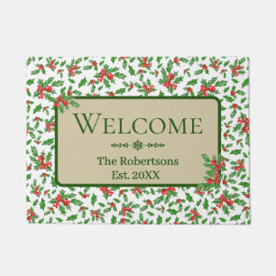 Paillasson Red green holly nom de famille accueil personnalis