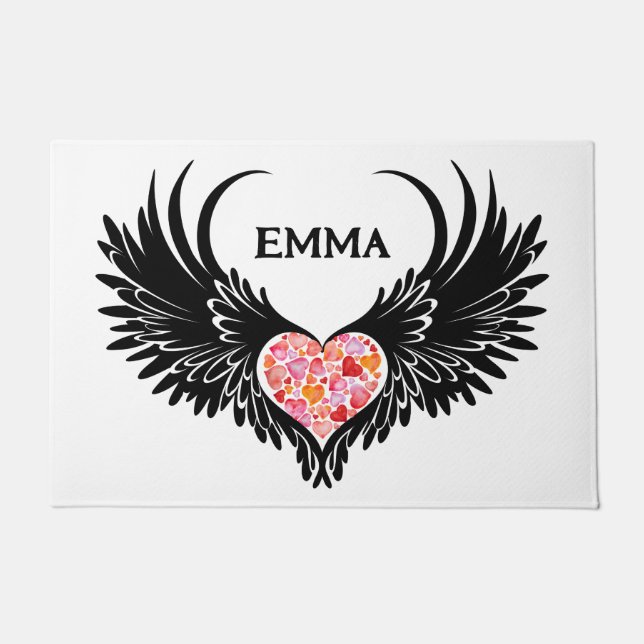 Paillasson Red heart angel black wings (Devant)