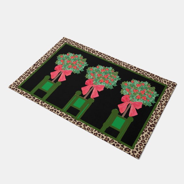 Paillasson Red Leopard Holly Berry Chinoiserie Doormat (Incliné)