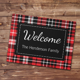 Paillasson Red Plaid Welcome Monogramme Nom de famille Doorma