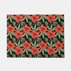 Paillasson Red tropical flowers seamless pattern green leaves