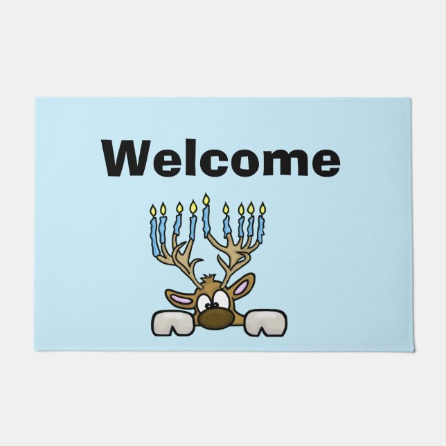 Paillasson Reinder avec Menorah Antlers Chrismukkah Doormat (Devant)