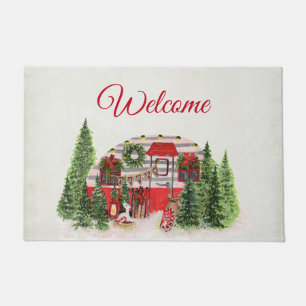 Paillasson Remorque de Noël Camper Rustic Scene Bienvenue
