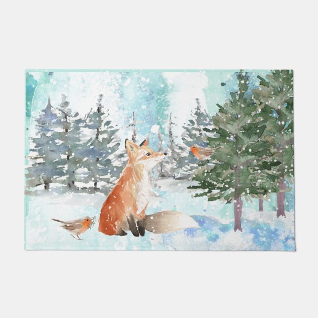 Paillasson Renard de Noël en forêt (Devant)