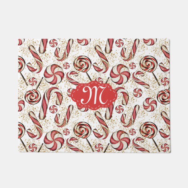 Paillasson Retro Festive mignonne Sucre de canne rouge Motif  (Devant)
