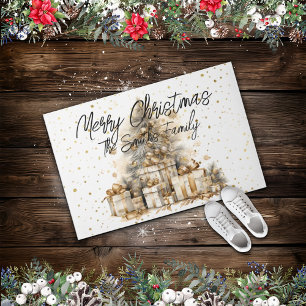Paillasson Retro Gold Christmas Tree Nom de famille