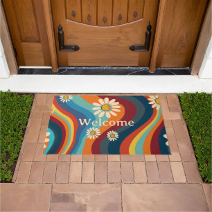 Paillasson Rétro Groovy Fleur de Daisy Arc-en-ciel des années