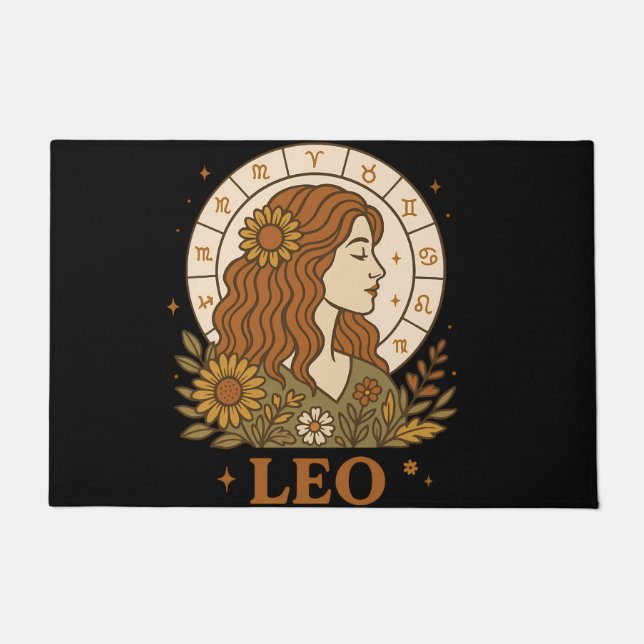 Paillasson Retro Leo Zodiac Boho Floral Astrology (Devant)