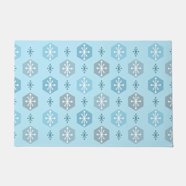 Paillasson Rétro Noël Snowflakes Baby Blue (Devant)