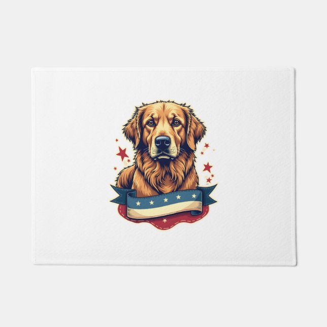 Paillasson Retro Patriotic Golden Retriever Engraving Tee 4 (Devant)