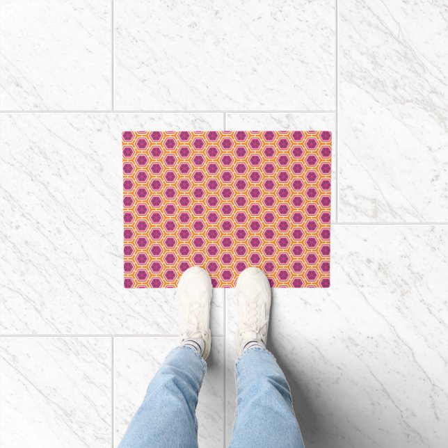 Paillasson Retro Pink and Orange Modern Geometric Pattern (Intérieur)