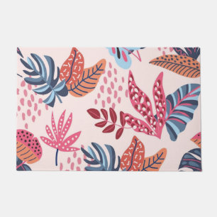 Paillasson Retro Pink & Blue Tropical Leaf Pattern Outdoor