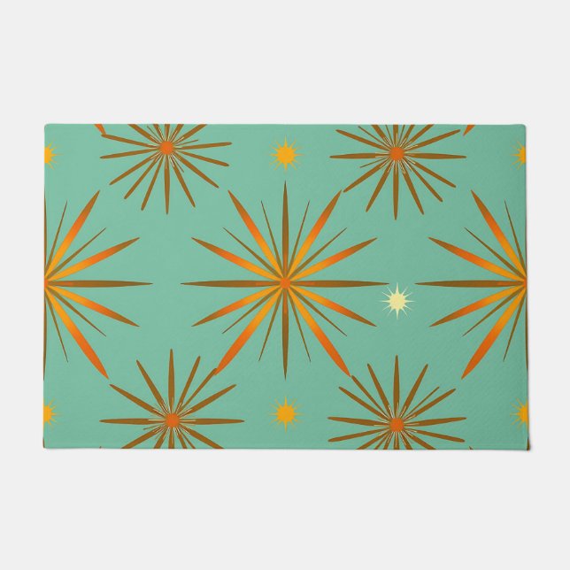 Paillasson Retro Teal Orange Starburst Pattern (Devant)