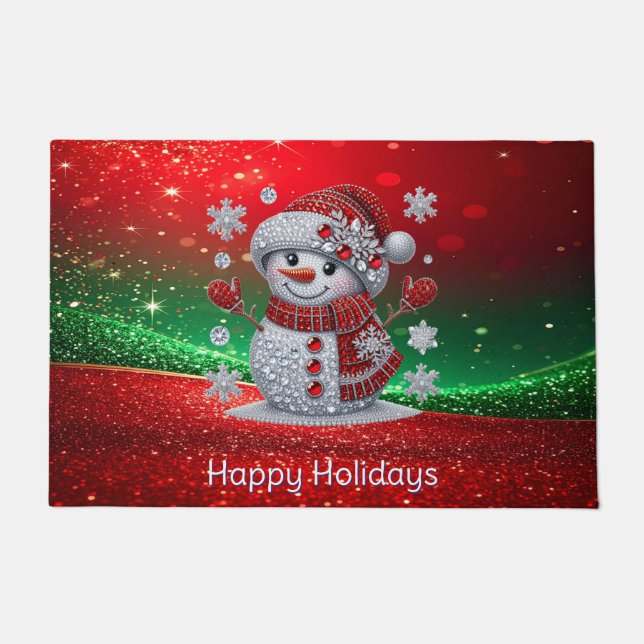 Paillasson Rhinestones Snowman Holiday Doormat (Devant)