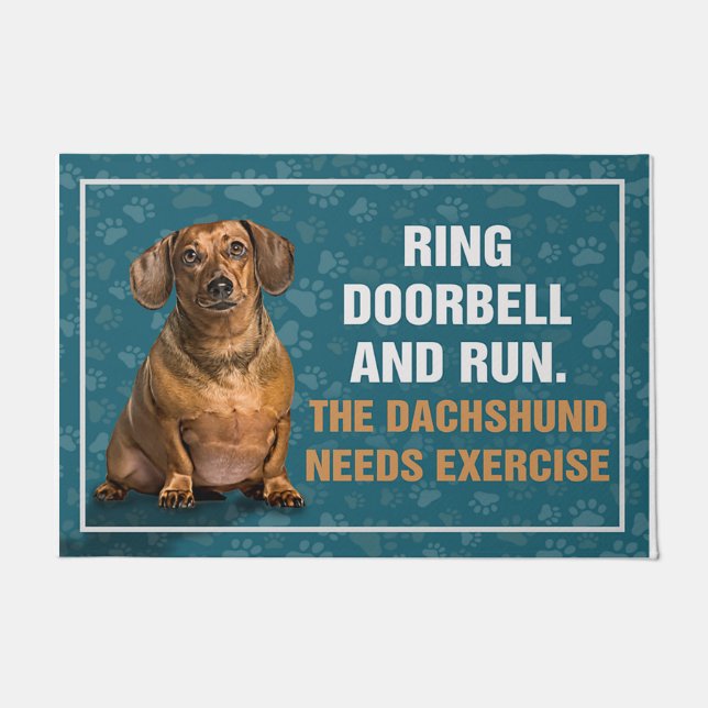 Paillasson Ring The Doorbell And Run, The Dachshund Cute (Devant)