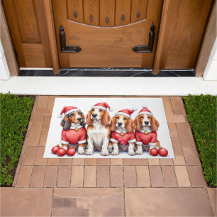 Paillasson Robe de Noël Basset Hound Chapeau de Père Noël