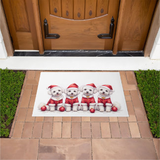 Paillasson Robe de Noël Bichon Frise Chapeau de Père Noël