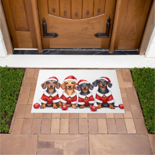 Paillasson Robe de Noël pour Dachshund avec Chapeau de Père N