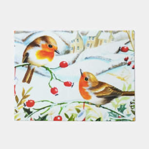 Paillasson Robin d'oiseaux Couple Holly d'hiver Noël