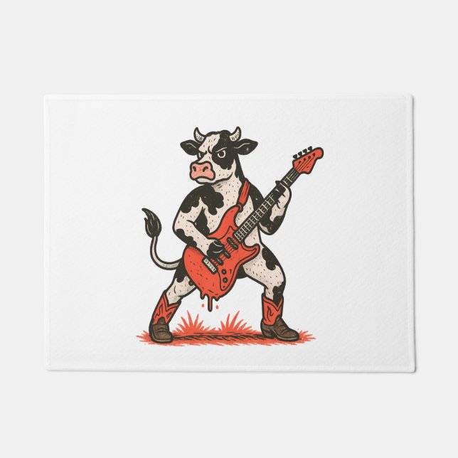 Paillasson Rocker Cow, Vache Jouant de la guitare (Devant)