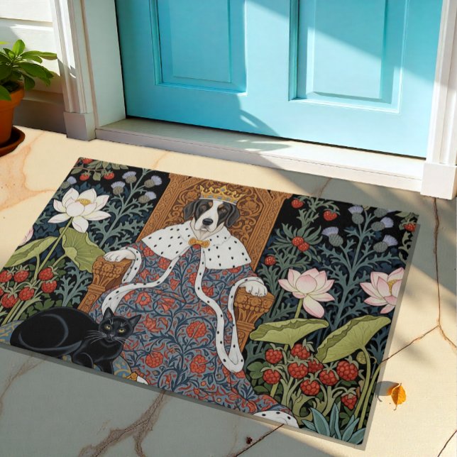 Paillasson Roi Chat Noir & Chien, Chardon, Fleur de fraise (Créateur téléchargé)