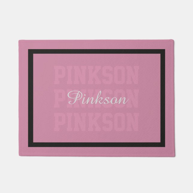 Paillasson Rose de Lastname de typographie répété (Devant)