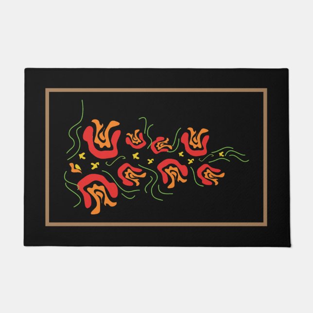 Paillasson rose floral rouge noir moderne3' x 2' Zone intérie (Devant)