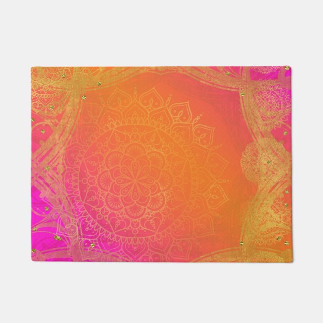 Paillasson Rose Fuchsia Orange & Or Mandala Glamour (Devant)