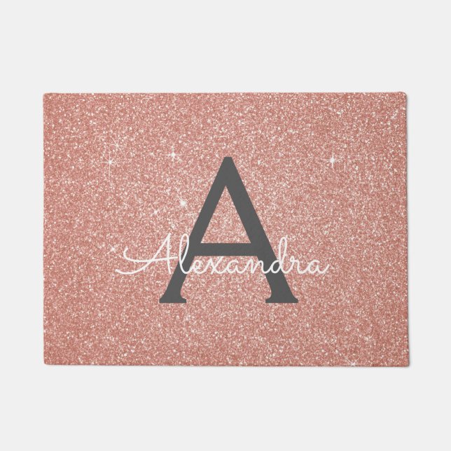 Paillasson Rose Gold Sparkle Glitter Monogram (Devant)