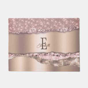 Paillasson Rose Gold Tendance Diamants Paillettes Monogramme