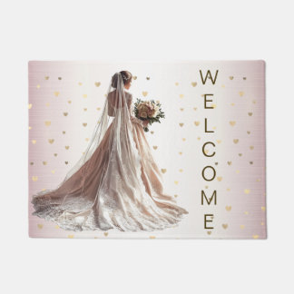 Paillasson Rose Mariage d'Hiver Mariée Coeur Doré Brillant Fê