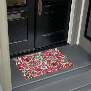 Paillasson Rose Pays rouge vert vintage floral