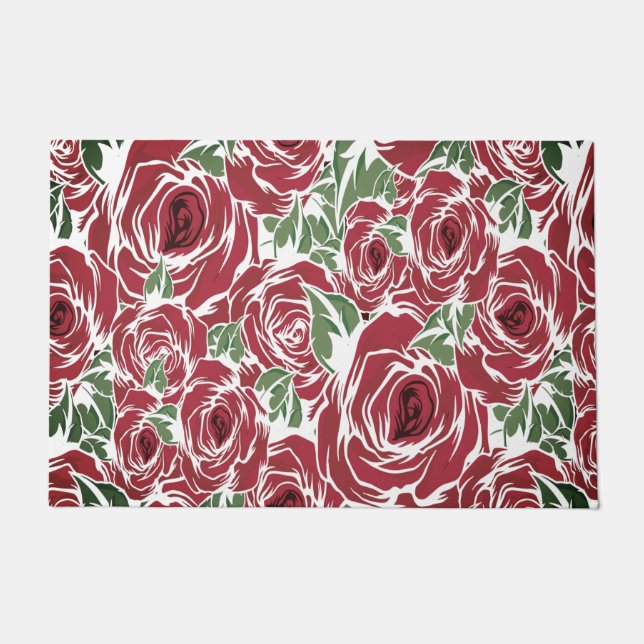 Paillasson Rose Pays rouge vert vintage floral (Devant)