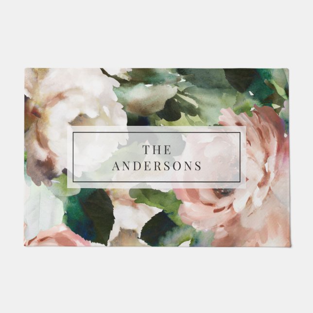 Paillasson Rose peony floral et feuillage eucalyptus élégant (Devant)