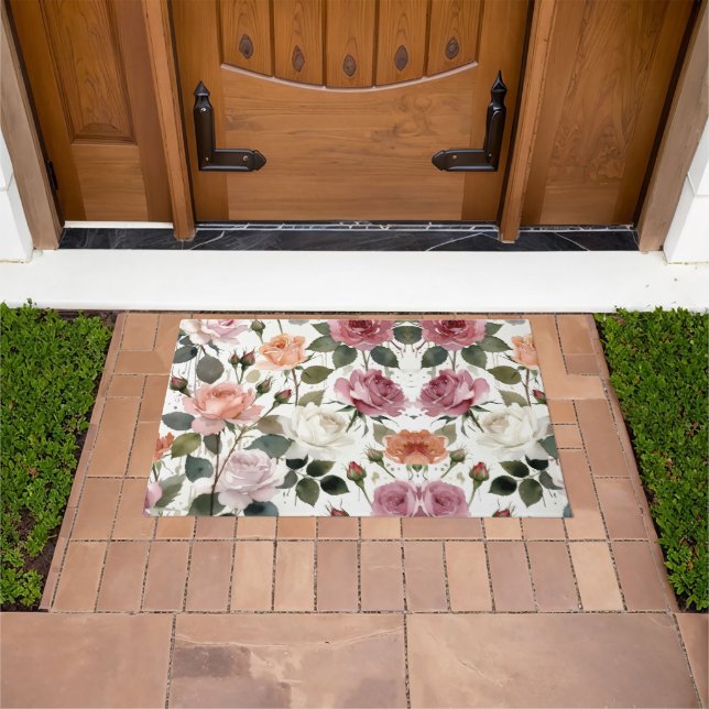 Paillasson Roses à l'aquarelle avec une douce lueur romantiqu (De plein air)