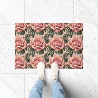 Paillasson Roses roses avec feuilles à coup de pinceau