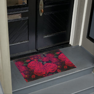 Paillasson Roses rouges d'aquarelle sur le noir,