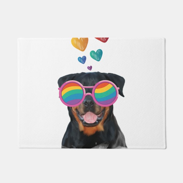 Paillasson Rottweiler Chien avec Coeurs Saint-Valentin (Devant)