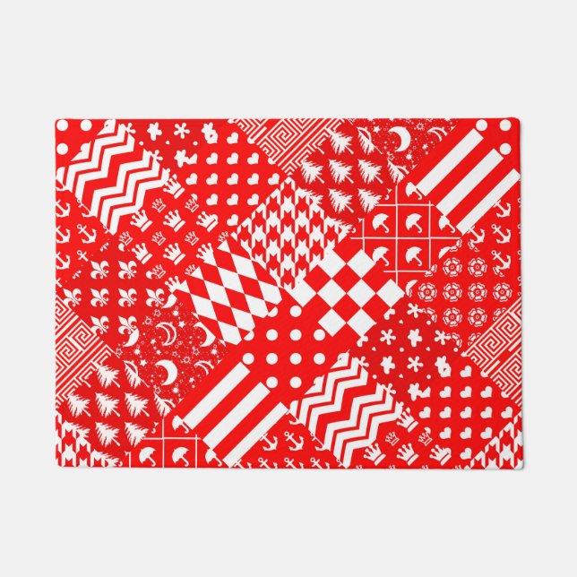 Paillasson Rouge blanc Mixte Motif Patchwork Design (Devant)