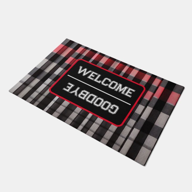 Paillasson Rouge Noir Abstrait Plaid Collection moderne (Incliné)
