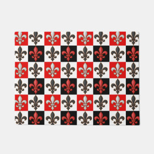 Paillasson Rouge Noir Blanc À damiers Fleur de lis Design