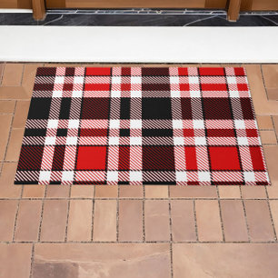 Paillasson Rouge Noir Blanc Flannel Tartan Design Motif