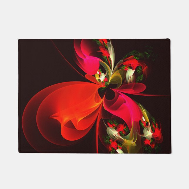 Paillasson Rouge Vert Floral Moderne Art Abstrait Motif #02 (Devant)