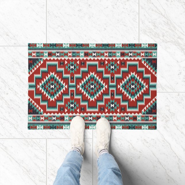 Paillasson Rouge Vert noir blanc Oriental Kilim (Intérieur)