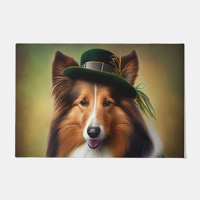 Paillasson Rough Collie Chien dans la tenue de la Saint Patri (Devant)