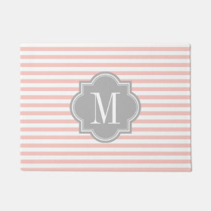 Paillasson Rougissent les rayures roses avec le monogramme